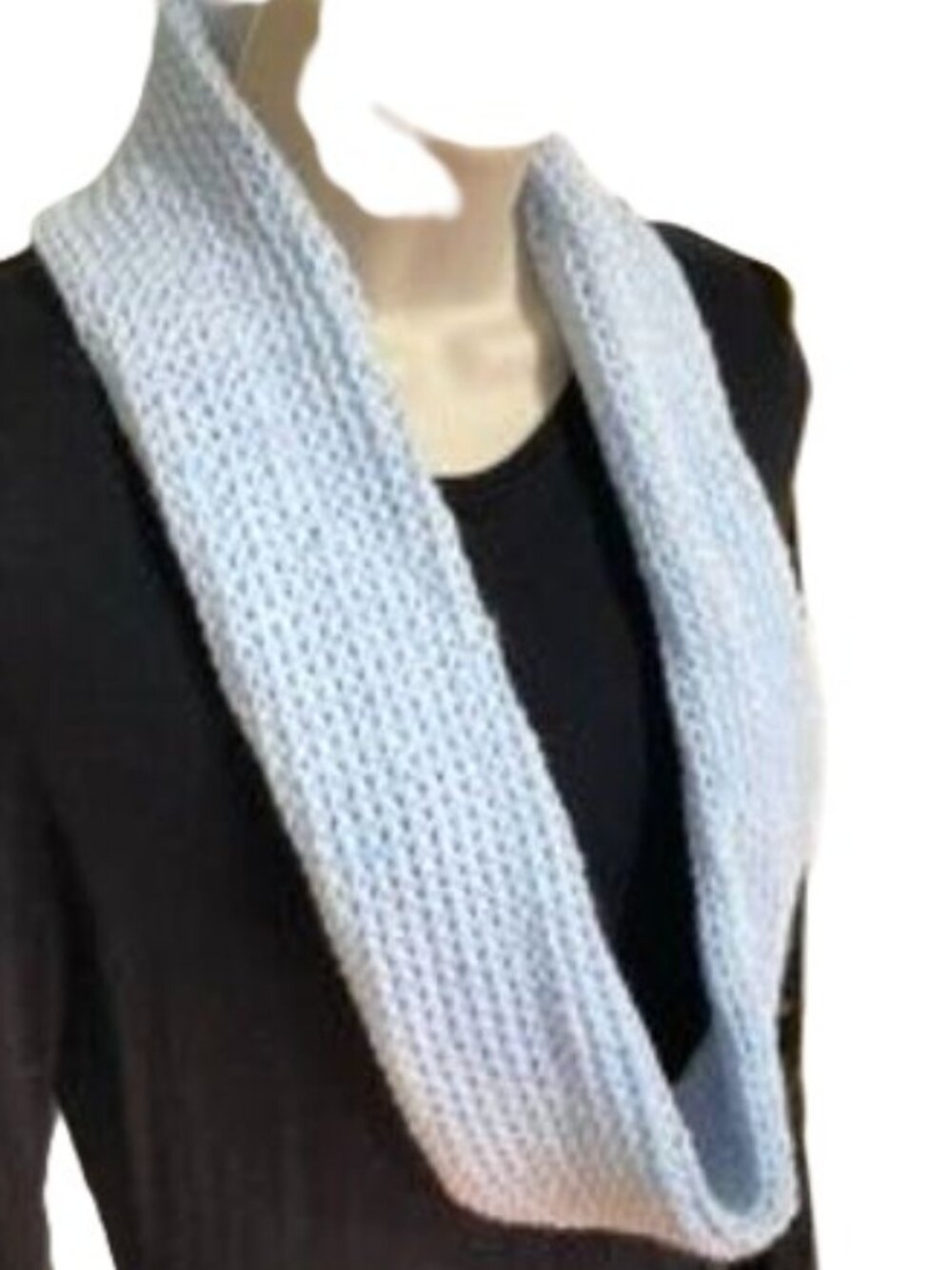 Infinity Scarf Tubular Funnel Handmade Knitted Pale Light Sky Blue 36 x 4 in